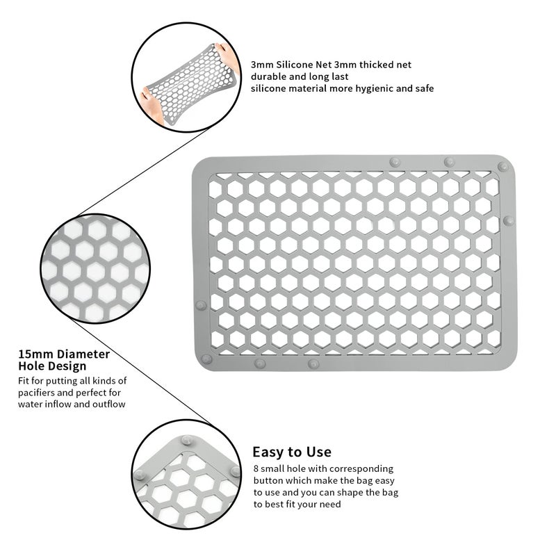 REVEX Silicone Dishwasher Bag,Dishwasher Basket for Baby Items,Baby Bottle Dishwasher Baskets with Adjustable Sizing for Small Parts,Nipples,Pacifiers and Toy Accessories.(Grey),11.8" x 7.9" - Image 3